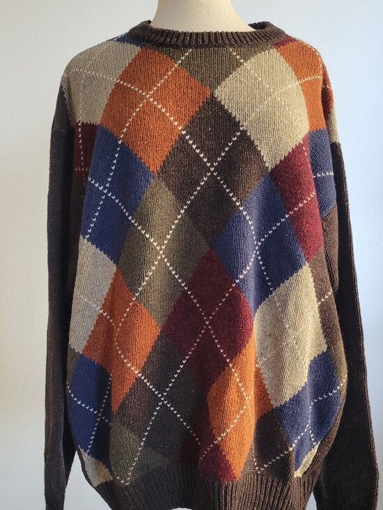 Haggar Other - Vintage Haggar Argyle Sweater Men’s L Lambswool Cotton Multicolor Crewneck